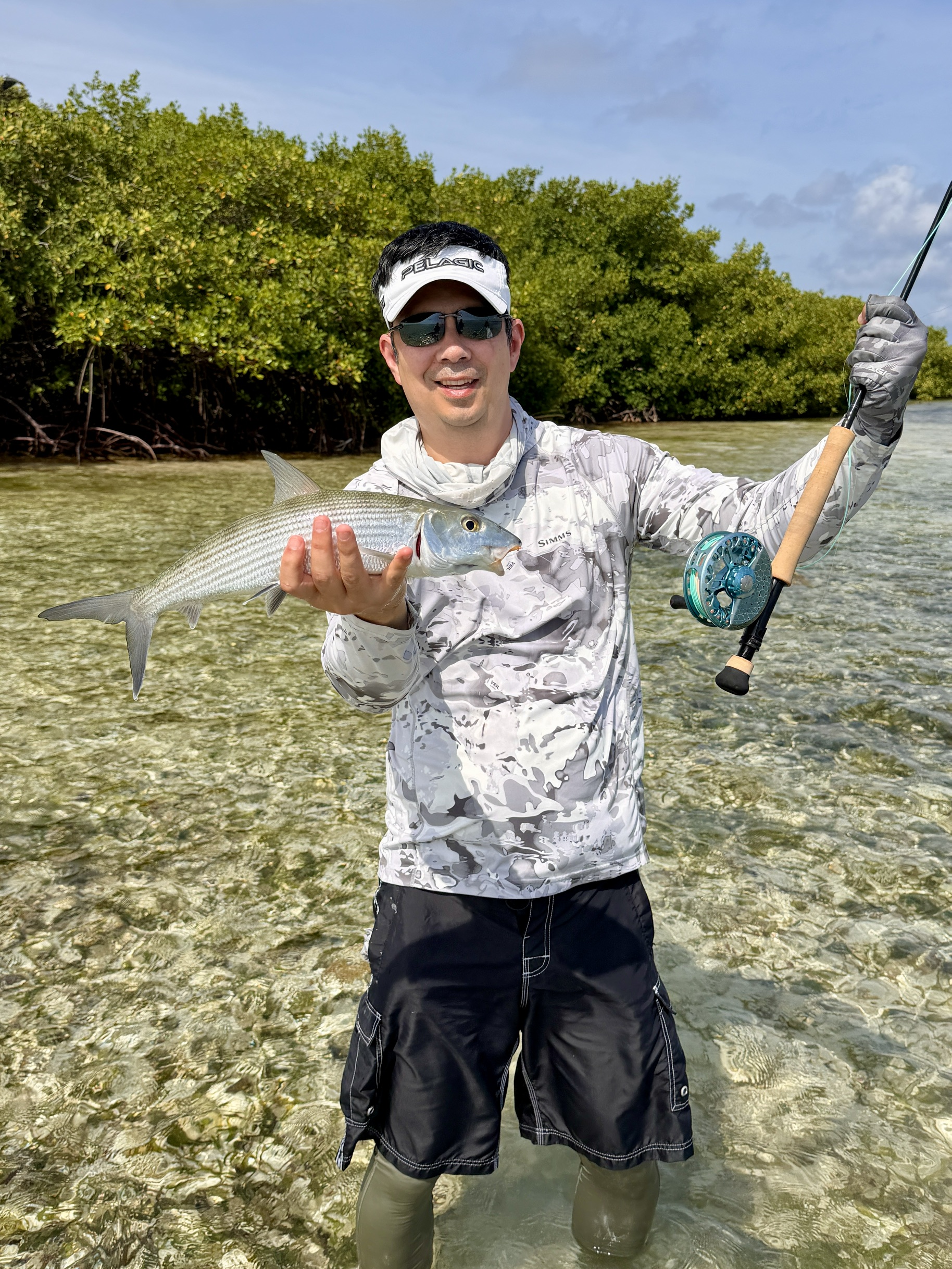 Bonefish caught in shallow water near the mangroves